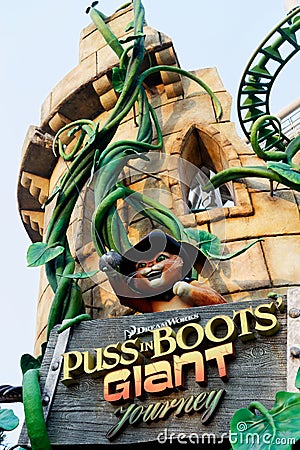 Amusement Park - Puss in Boots ride Editorial Stock Photo