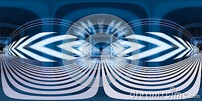 Sci-fi concept tunnel with arrow sign, 3d rendering. 360-degree seamless panoramic view Stock Photo