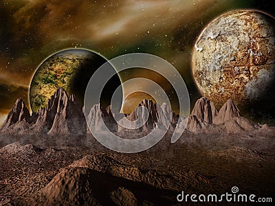 Sci-fi fantasy space scene alien planet Stock Photo