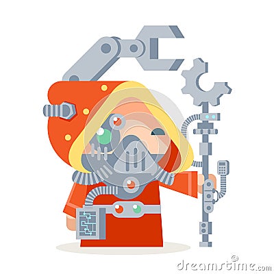 Sci-fi fantasy technology cybernetic technomage scientist technician engineer RPG game character vector icon Vector Illustration
