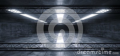 Sci Fi Futuristic Concrete Grunge Reflective Spaceship Led Laser Panel Stage Metal Structure Lights Long Hall Room Corridor Tunnel Stock Photo