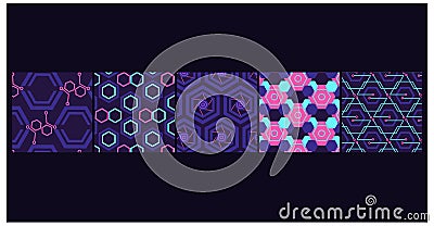 Sci-Fi Grid Seamless Geometric Pattern Bundle For Cyber Branding , Gaming and Tech Projects All in One Bundle Vector Illustration