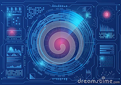 Sci fi hologram control panel dashboard in HUD style. Abstract virtual graphic. Vector illustration. Radar screen futuristic user Vector Illustration