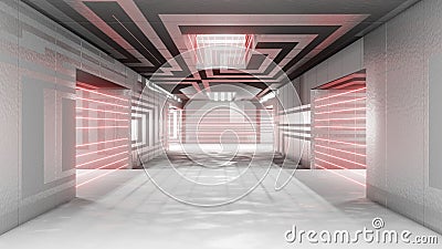 Sci fi interior futuristic room laser alarm protection security prison corridor garage alien space ship pipes communication Stock Photo