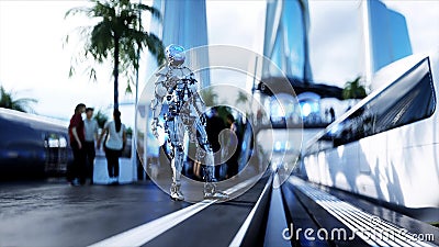 Sci Fi railway futuristic station. Future concept. Dinamyc trees. . Aerial view. 3d rendering Stock Photo