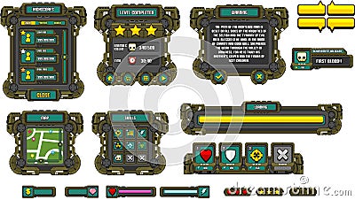 Sci-fi Robot Game GUI Set Vector Illustration