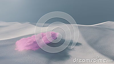Sci-Fi surreal dunes with pink cloud in dreamy desert. 3d render, 3d illustration. Cartoon Illustration