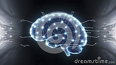 Sci-Fi Tech Art Glowing Digital Neural Network Rendering Stock Photo