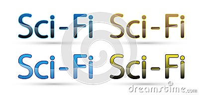Sci fi text word symbol logo icon metallic glossy glass design on white background Vector Illustration