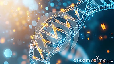 Sci-fi visualization of epigenetics with a holographic DNA structure and floating data points, biotechnology, holographic science Stock Photo
