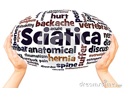 Sciatica word cloud hand sphere concept Stock Photo