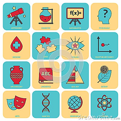 Science areas icons flat line Vector Illustration