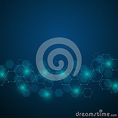 Science background with hexagons design. Geometric abstract background with molecular structure. Stock Photo