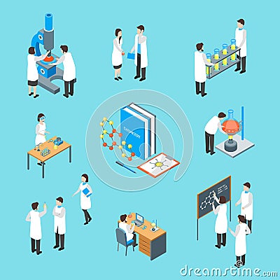 Science Chemical Pharmaceutical 3d Icons Set Isometric View. Vector Vector Illustration