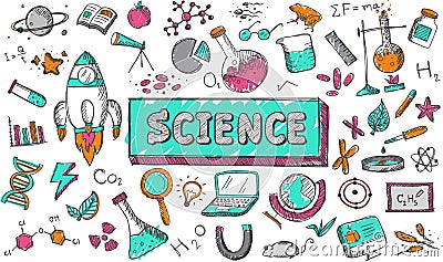 Science chemistry physics biology astronomy education subject Vector Illustration