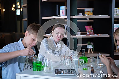 Science classroom helps students learn to observe, investigate and experiment about natural phenomena and then systematize results Stock Photo