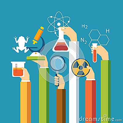 Science concept , physics , chemistry, biology flat design Vector Illustration