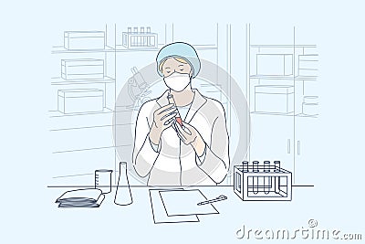 Science, coronavirus, medical vaccine concept. Vector Illustration