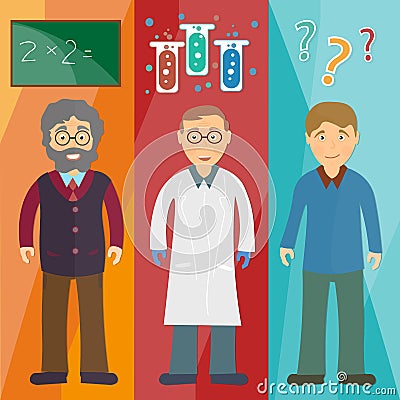 Science and education: professor,scientist, student Vector Illustration