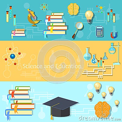 Science and education, training, brain, vector banners Vector Illustration