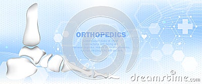 Molecular structure foot and injury background. Abstract traumatology and orthopedics with the molecule Hexagon. Vector Illustration