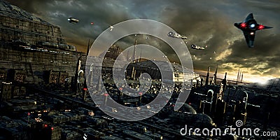 Science-fiction city and landscape Stock Photo