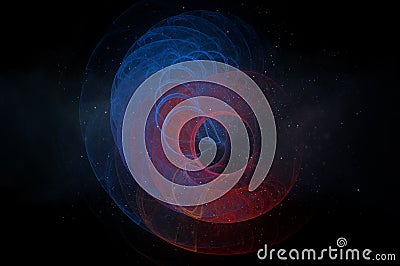 A science fiction concept of a circle of a glowing fractal. With stars floating in the universe Stock Photo