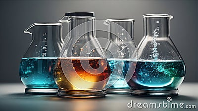 science flask liquid realistic set with volume symbols isolated Generative AI Stock Photo