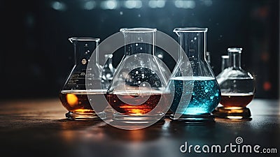science flask liquid realistic set with volume symbols isolated Generative AI Stock Photo