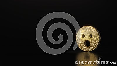 science glitter gold glitter symbol of surprise 3D rendering on dark black background with blurred reflection with sparkles Stock Photo