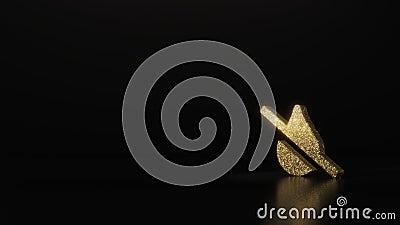 science glitter gold glitter symbol of tint slash 3D rendering on dark black background with blurred reflection with sparkles Stock Photo