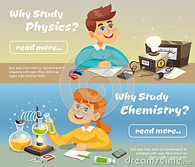 Science Horizontal Banners Vector Illustration