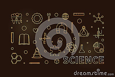 Science horizontal minimal vector thin line golden illustration or banner Vector Illustration