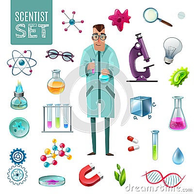 Science Icons Cartoon Set Vector Illustration