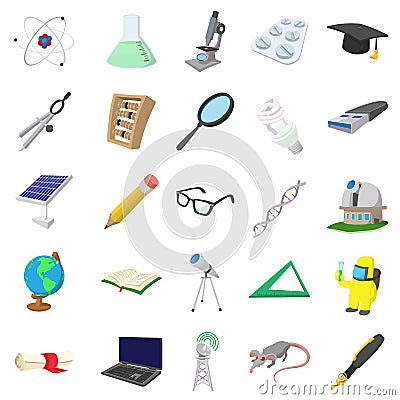 Science icons set, cartoon style Stock Photo