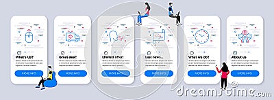 Science icons set. Included icon as Breathing exercise, Swipe up, Time. Vector Vector Illustration