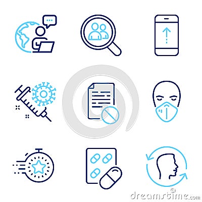 Science icons set. Included icon as Capsule pill, Coronavirus vaccine, Wrong file signs. Vector Vector Illustration