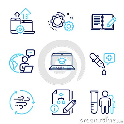 Science icons set. Included icon as Gears, Algorithm, Feedback signs. Vector Vector Illustration