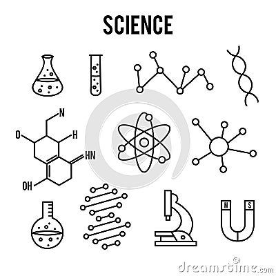 Science icons on white background. Research outline icon. Tiny line vector elements Vector Illustration