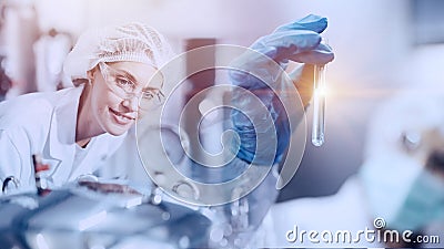 Science industry. Pharmaceutical Medical healthcare manufactory. Chemical antibiotic vaccine supplement research. Scientist lab Stock Photo