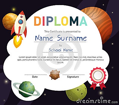 Science kids diploma template Vector Illustration