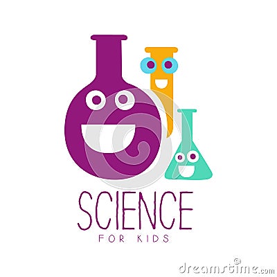 Science for kids logo symbol. Colorful hand drawn label Vector Illustration