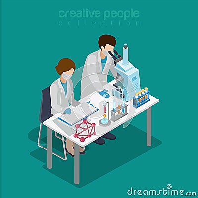 Science lab experiment research chemical flat isometric vector Vector Illustration