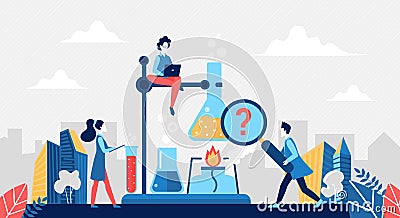 Science lab research concept with cartoon scientist people Vector Illustration