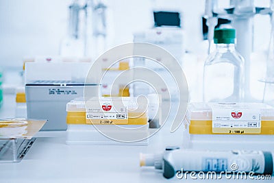 Science laboratory equipment. DNA research and engineering. Laboratory background Editorial Stock Photo