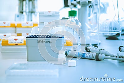 Science laboratory equipment. DNA research and engineering. Laboratory background Editorial Stock Photo