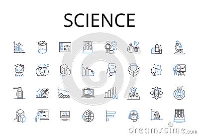 Science line icons collection. Math, Chemistry, Physics, Astronomy, Geology, Biology, Ecology vector and linear Vector Illustration