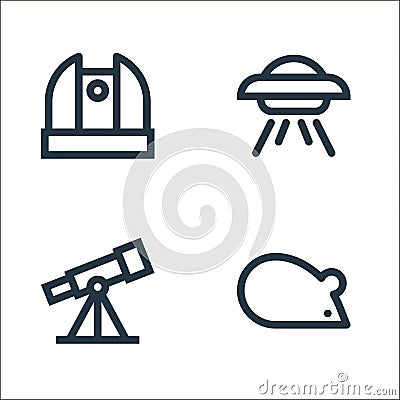 science line icons. linear set. quality vector line set such as mice, telescope, spaceship Vector Illustration
