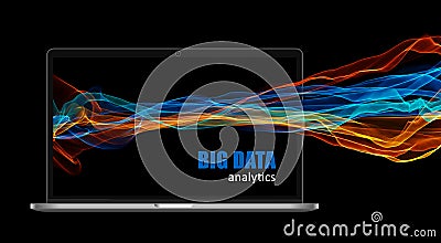 Science network pattern, connecting lines. Big Data Visualizatio. computer laptop with big data digital design flames. Business Stock Photo