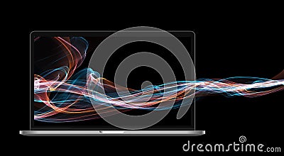 Science network pattern, connecting lines. Big Data Visualizatio. computer laptop with big data digital design flames. Business Cartoon Illustration